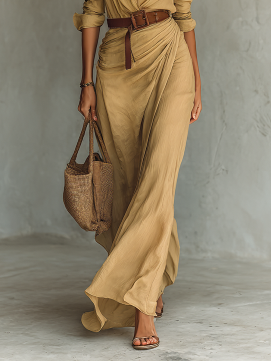 Vestido Camisero Camel con Cinturón
