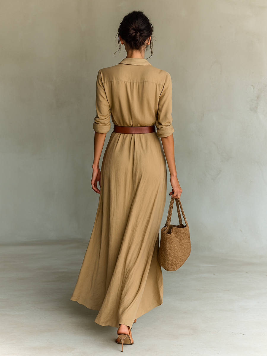 Vestido Camisero Camel con Cinturón